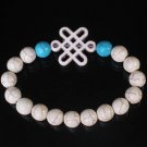 Charming Turquoise Colorful Chinese WHITE Knot Bead WHITE BLUE Veins Beads Stretch Bracelet ZZ2782