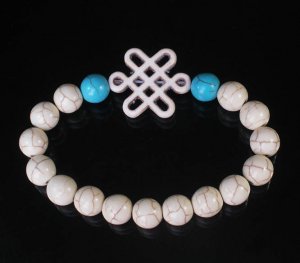Charming Turquoise Colorful Chinese WHITE Knot Bead WHITE BLUE Veins Beads Stretch Bracelet ZZ2782
