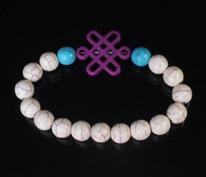 Charming Turquoise Colorful Chinese PURPLE Knot WHITE BLUE Veins Beads Stretch Bracelet ZZ2783