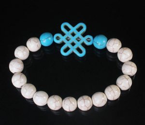 Charming Turquoise Colorful Chinese BLUE Knot Bead WHITE BLUE Veins Beads Stretch Bracelet ZZ2784