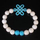 Charming Turquoise Colorful Chinese BLUE Knot Bead WHITE BLUE Veins Beads Stretch Bracelet ZZ2794