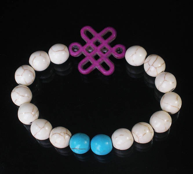 Charming Turquoise Colorful Chinese PURPLE Knot WHITE BLUE Veins Beads Stretch Bracelet ZZ2800