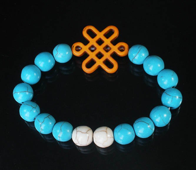 Charming Turquoise Colorful Chinese ORANGE Knot WHITE BLUE Veins Beads Stretch Bracelet ZZ2803