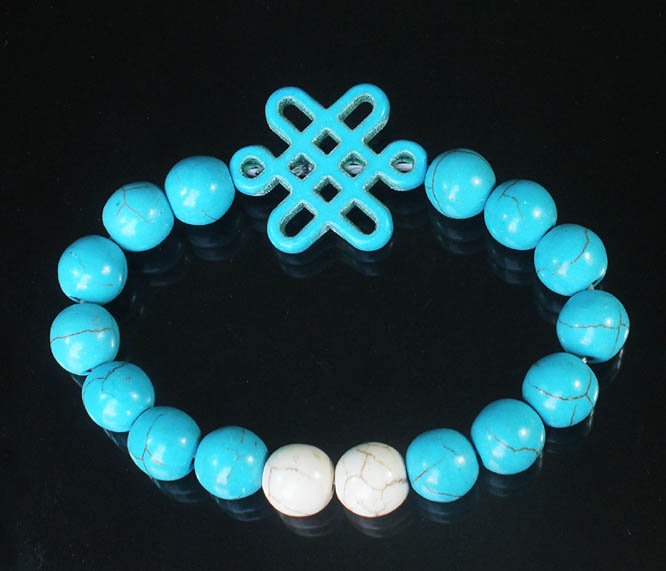 Charming Turquoise Colorful Chinese BLUE Knot Bead WHITE BLUE Veins Beads Stretch Bracelet ZZ2805