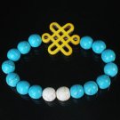 Charming Turquoise Colorful Chinese YELLOW Knot WHITE BLUE Veins Beads Stretch Bracelet ZZ2806