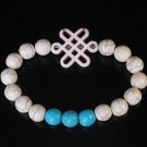 Charming Turquoise Colorful Chinese WHITE Knot Bead WHITE BLUE Veins Beads Stretch Bracelet ZZ2809