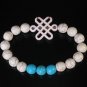 Charming Turquoise Colorful Chinese WHITE Knot Bead WHITE BLUE Veins Beads Stretch Bracelet ZZ2809