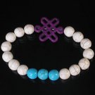 Charming Turquoise Colorful Chinese PURPLE Knot Bead WHITE BLUE Veins Beads Stretch Bracelet ZZ2815