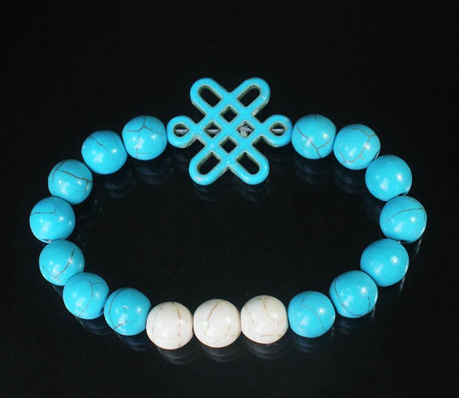 Charming Turquoise Colorful Chinese BLUE Knot Bead WHITE BLUE Veins Beads Stretch Bracelet ZZ2823
