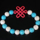 Charming Turquoise Colorful Chinese PINK Knot Bead WHITE BLUE Veins Beads Stretch Bracelet ZZ2831