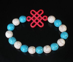 Charming Turquoise Colorful Chinese PINK Knot Bead WHITE BLUE Veins Beads Stretch Bracelet ZZ2831