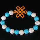 Charming Turquoise Colorful Chinese ORANGE Knot Bead WHITE BLUE Veins Beads Stretch Bracelet ZZ2832