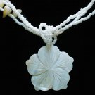 Natural Sea Shell Mother of Pearl Carved Flower Statue Pendant Necklace GC1036