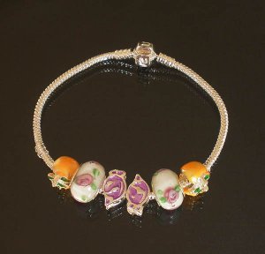 Plated Aldary Chains Colorful Glass Beads Europe Bracelet EZ2012