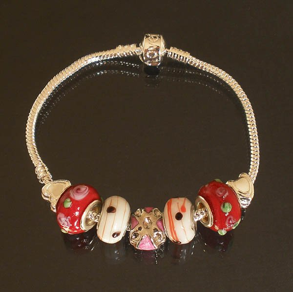 Plated Aldary Chains Colorful Glass Beads Europe Bracelet EZ2020