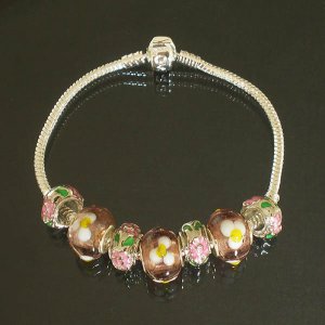 Plated Aldary Chains Colorful Glass Beads Europe Bracelet EZ2025