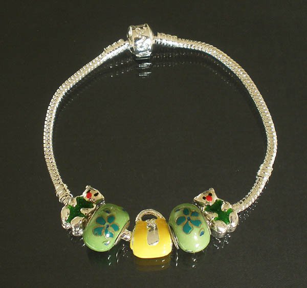 Plated Aldary Chains Colorful Glass Beads Europe Bracelet EZ2027
