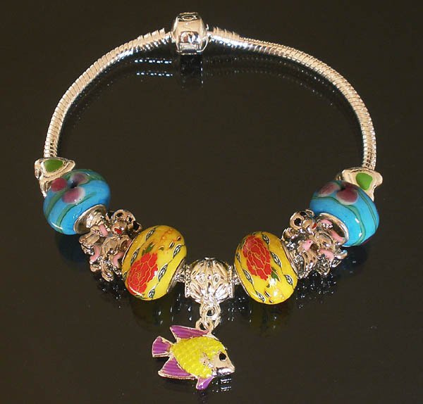 Plated Aldary Chains Colorful Glass Beads Europe Bracelet EZ2031