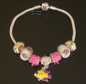 Plated Aldary Chains Colorful Glass Beads Europe Bracelet EZ2033