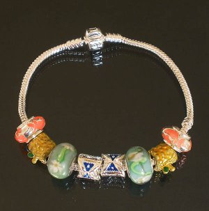 Plated Aldary Chains Colorful Glass Beads Europe Bracelet EZ2035