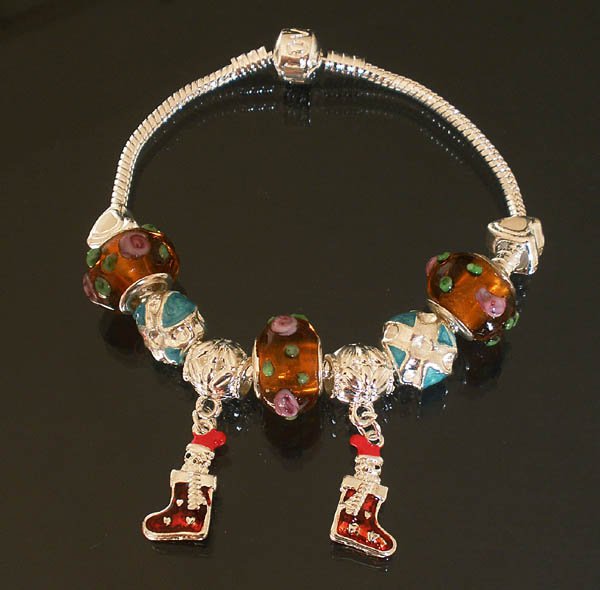Plated Aldary Chains Colorful Glass Beads Europe Bracelet EZ2038