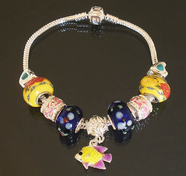 Plated Aldary Chains Colorful Glass Beads Europe Bracelet EZ2042