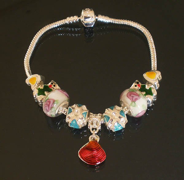 Plated Aldary Chains Colorful Glass Beads Europe Bracelet EZ2045