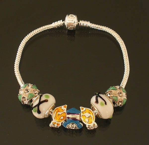Plated Aldary Chains Colorful Glass Beads Europe Bracelet EZ2056