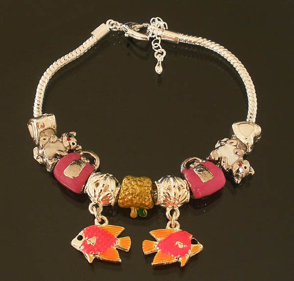 Plated Aldary Adjustable Chains Colorful Glass Beads Europe Bracelet EZ2061