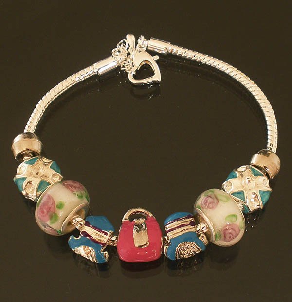 Plated Aldary Adjustable Chains Colorful Glass Beads Europe Bracelet EZ2065