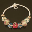 Plated Aldary Adjustable Chains Colorful Glass Beads Europe Bracelet EZ2065