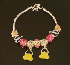 Plated Aldary Adjustable Chains Colorful Glass Beads Europe Bracelet EZ2066