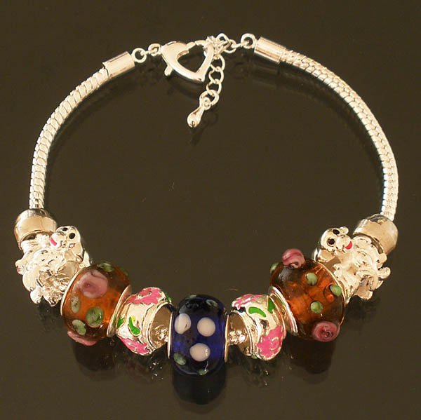 Plated Aldary Adjustable Chains Colorful Glass Beads Europe Bracelet EZ2078
