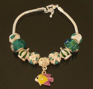 Plated Aldary Adjustable Chains Colorful Glass Beads Europe Bracelet EZ2079