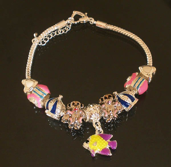 Plated Aldary Adjustable Chains Colorful Glass Beads Europe Bracelet EZ2093