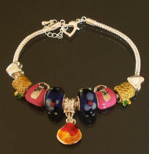 Plated Aldary Adjustable Chains Colorful Glass Beads Europe Bracelet EZ2096