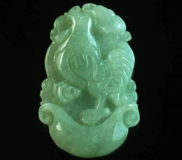 Natural Asia Jadite Jade Class A Carved Rooster Cock Chook One Of Zodiac Animal Amulet Pendant
