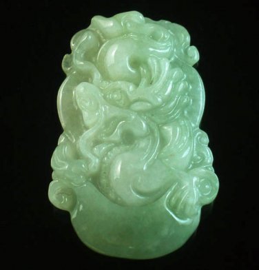 Natural Asia Jadite Jade Class A Carved Imperial Dragon One Of Zodiac Animal Amulet Pendant