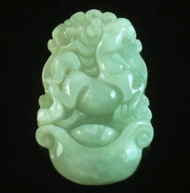 Natural Asia Jadite Jade Class A Carved Horse Steed Neddy One Of Zodiac Animal Amulet Pendant