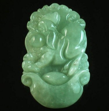 Natural Asia Jadite Jade Class A Carved Fat Pig Hog Swine One Of Zodiac Animal Amulet Pendant