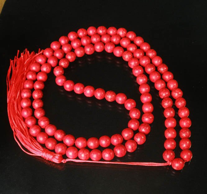 Turquoise Stone 108 0.4inch Red Beads Buddhism Buddha Prayer Mala Necklace