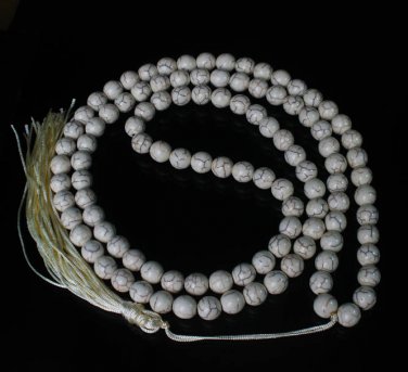 Turquoise Stone 108 0.4inch White Beads Buddhism Buddha Prayer Mala  Necklace