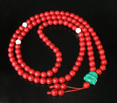 Turquoise Stone 108 0.4inch Red White Beads Green Buddhism Buddha Prayer Mala Necklace
