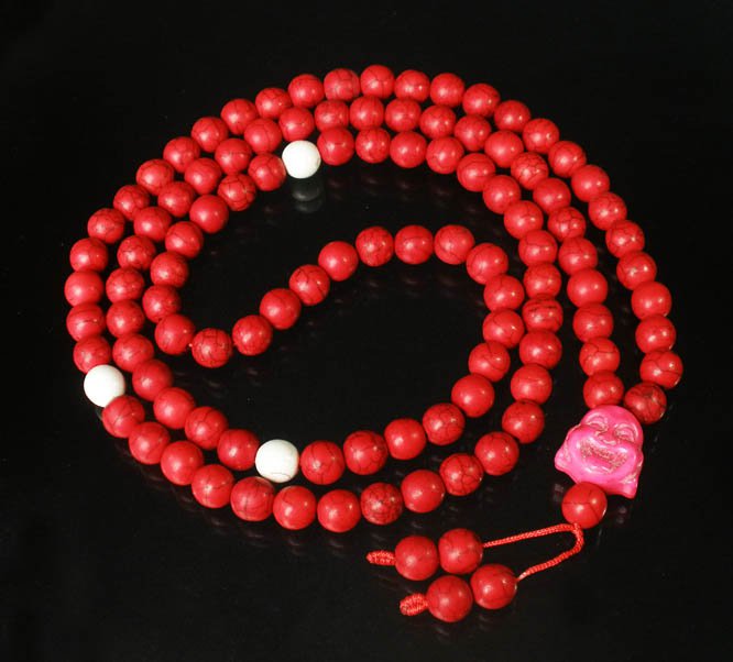 Turquoise Stone 108 0.4inch Red White Beads Pink Buddhism Buddha Prayer Mala Necklace