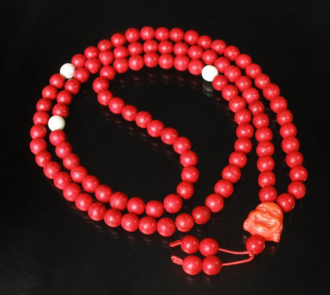 Turquoise Stone 108 0.4inch Red White Beads Orange Buddhism Buddha Prayer Mala Necklace