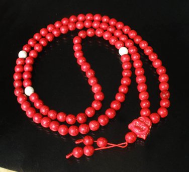 Turquoise Stone 108 0.4inch Red White Beads Red Buddhism Buddha Prayer Mala Necklace