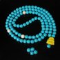Turquoise Stone 108 0.4inch Baby Blue White Beads Yellow Buddhism Buddha Prayer Mala Necklace