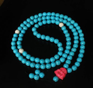 Turquoise Stone 108 0.4inch Baby Blue White Beads Pink Buddhism Buddha Prayer Mala Necklace