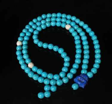 Turquoise Stone 108 0.4inch Baby Blue White Beads Blue Buddhism Buddha Prayer Mala Necklace
