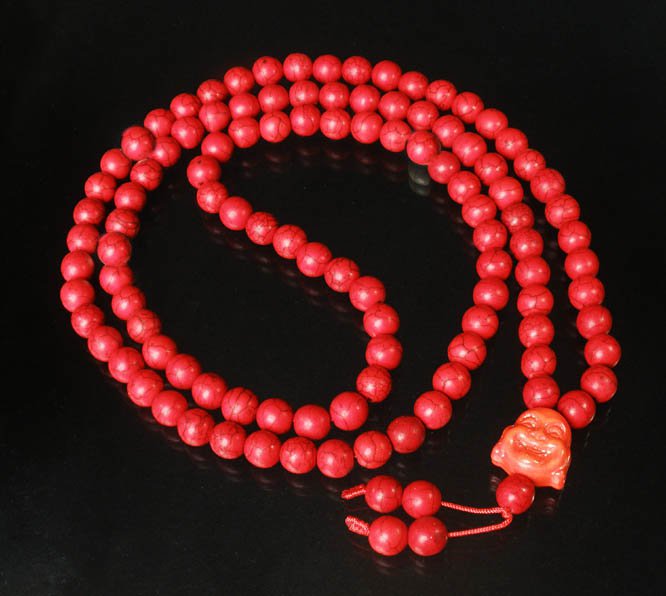 Turquoise Stone 108 0.4inch Red Beads Orange Buddhism Buddha Prayer Mala Necklace
